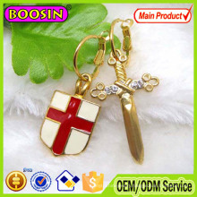 Fashion Design Enamel Shield and Sword Earrings for Men, Gold Earrings for Men #21307